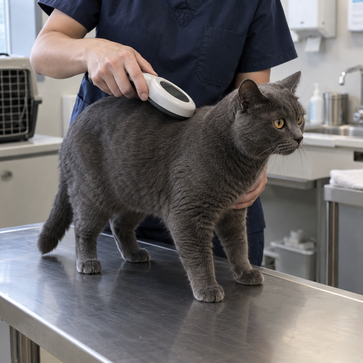 Κτηνίατρος σκανάρει γάτα για microchip